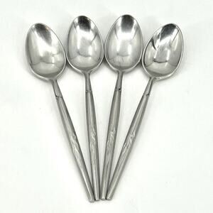 VTG Ron Spray Stainless Flatware Set of 4 Teaspoons 6 3/4” MCM Japan Leaf Sprout
